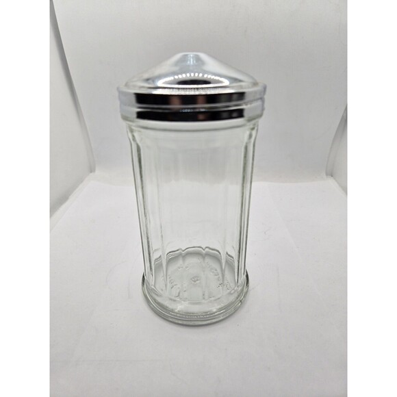 VTG Clear Glass Ribbed Sugar Dispenser Metal Cap 11B1321 Chicago USA Open Hole - Picture 4 of 8